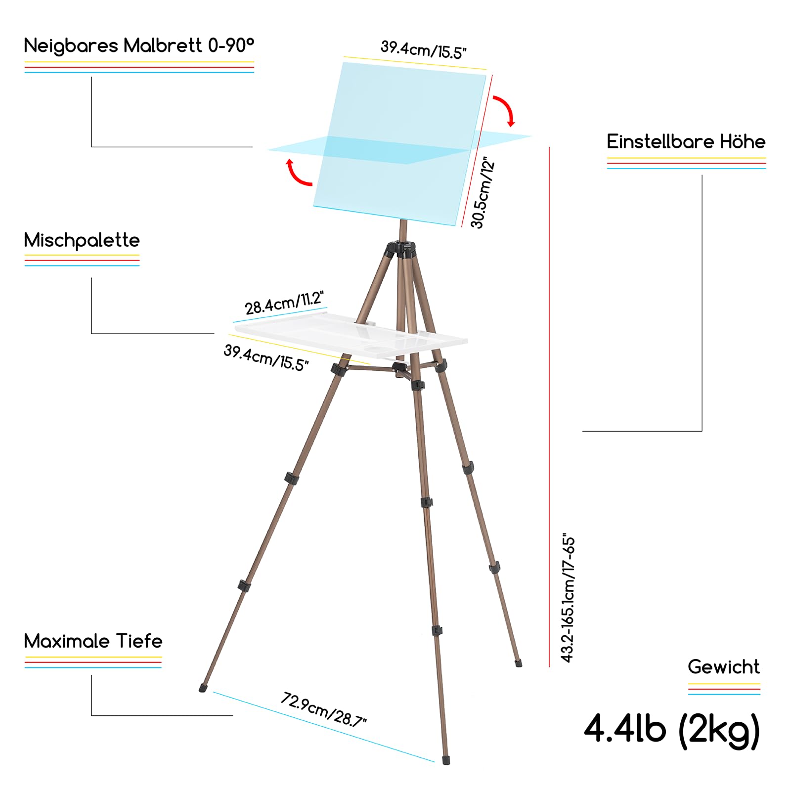 MEEDEN Field Staffelei Aluminium: Tragbare Plein Air Easel mit Tasche Aquarellpalette & Regale Set, Aquarell Metall Stativ für Künstler Malerei Kinder