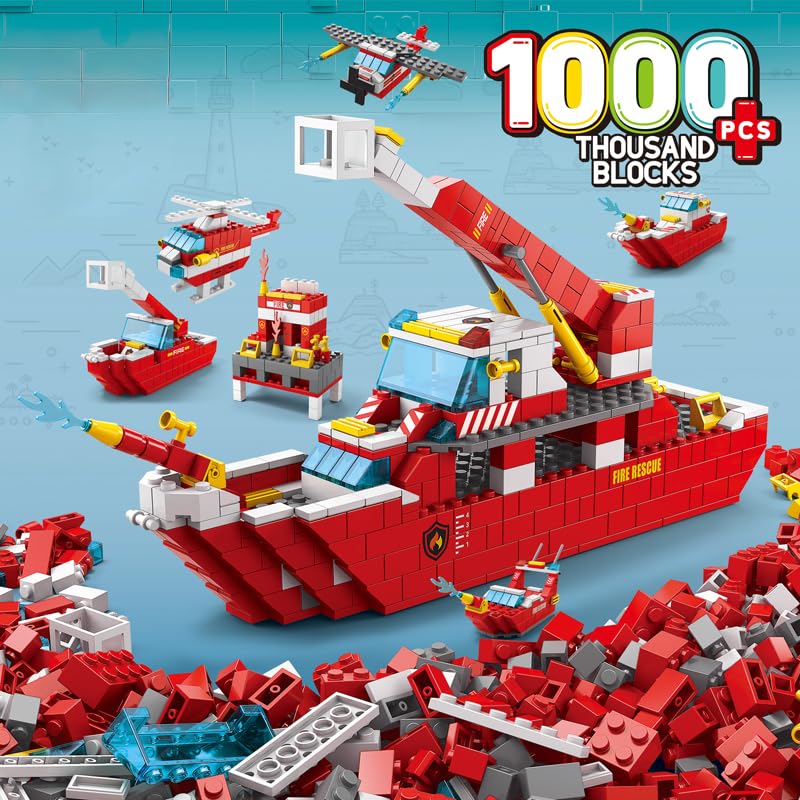 Image of SKY LINE OCEAN 6-in-1 Ship Building Block Set Toys [Red] | STEAM Kit for Kids | Build Boats, Yachts & More (1000+ Pcs) | Birthday Gift for Boys & Girls || 6 Months Structural Warranty