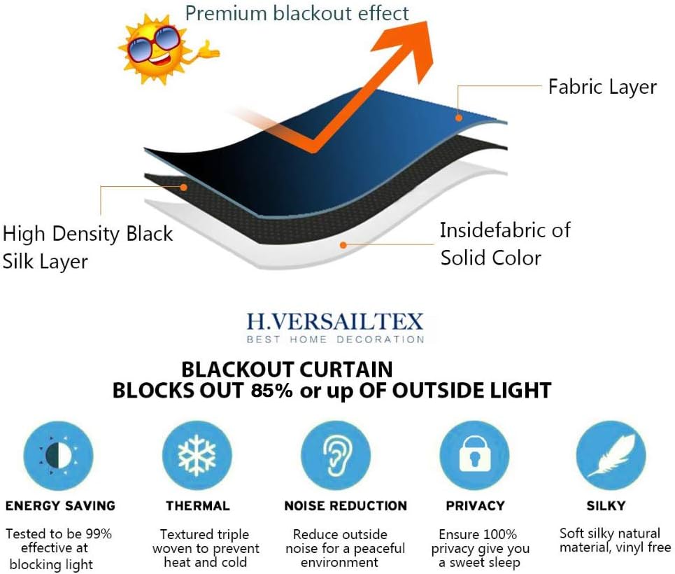 H.Versailtex Thermal Insulated Blackout Tie Up Curtains Adjustable Window Shades for Living Room, Rod Pocket 2-Pack, 42 x 63 Inch Long - Solid in Dove Gray