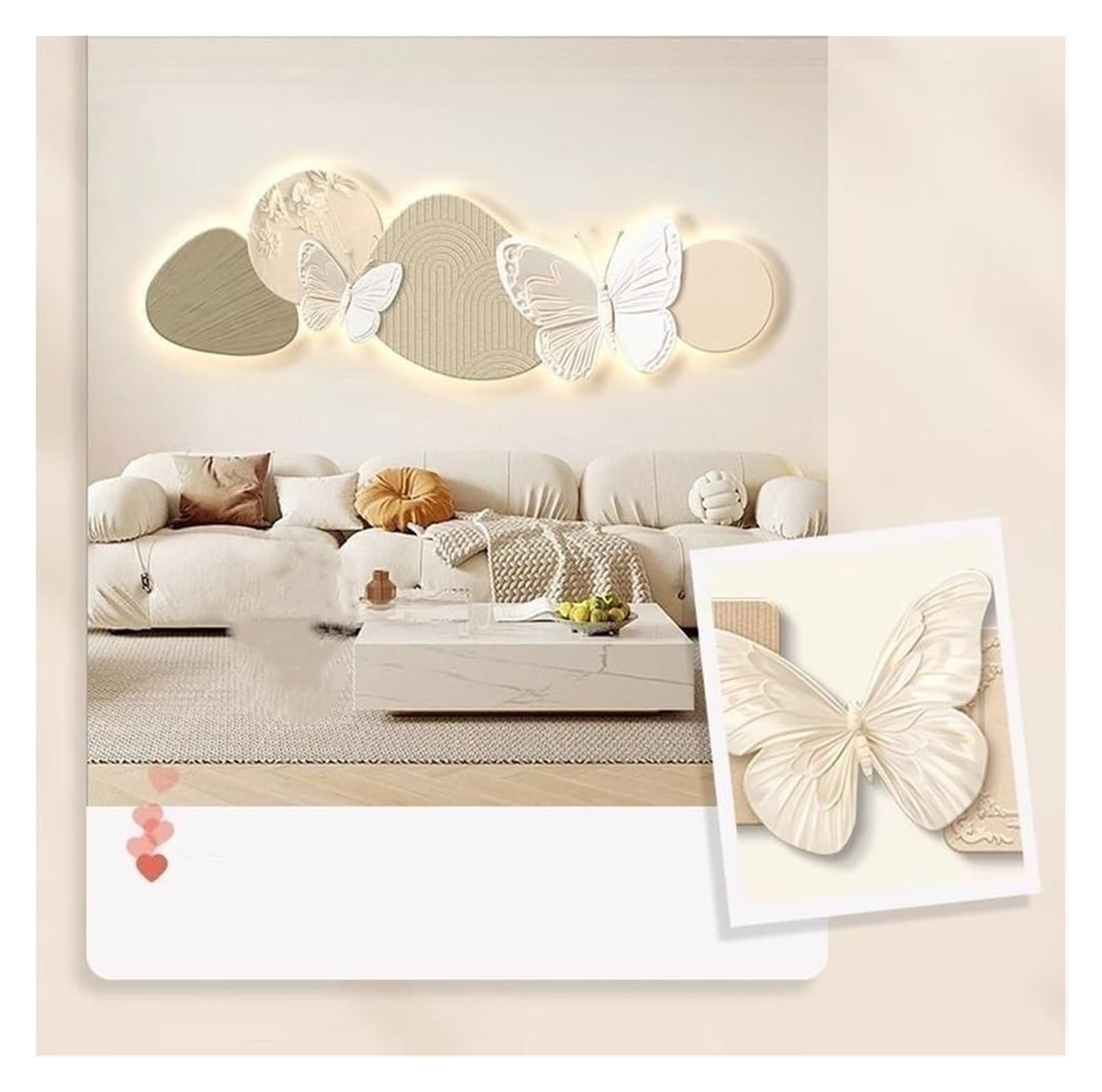 CSYQPDMBDL Decoración de arte de pared de metal 3D con luz LED - Decoración del hogar for sala de estar y dormitorio(Beige,47.2 * 15.7in)