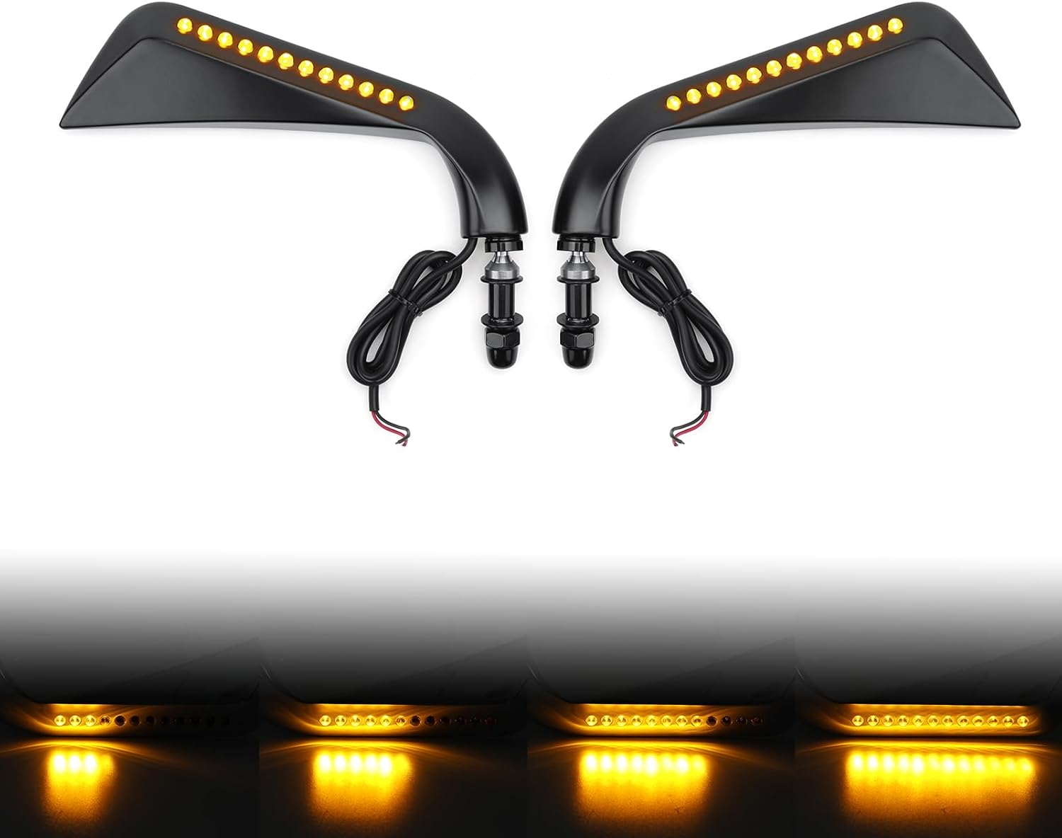 8MM Black Motorcycle Mirrors with LED Turn Signal, Handlebar Rear View Side Mirrors for Harley Davidson Touring Road King Street Glide Sportster Softail Dyna Cruiser Motorcyele Mirrors-Black