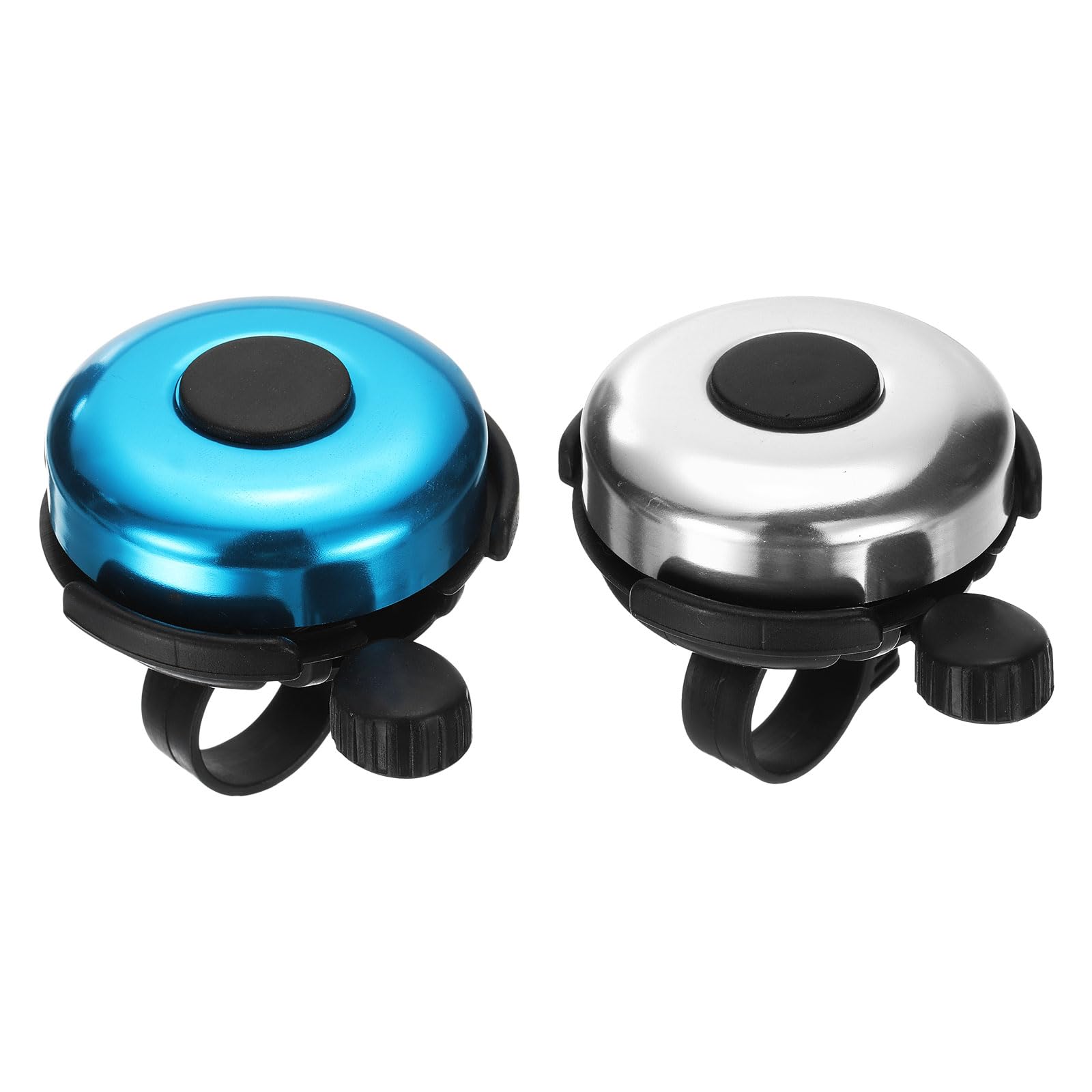 sourcing map 2pcs Bike Bell Classic Bicycle Bell with Loud Crisp Clear Sound Bike Ring Bell Aluminum Bike Accessories for Road Mountain Bike, Blue Silver Tone