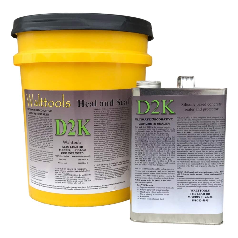 Heal and Seal D2K by Walttools | Durable, High-Gloss Concrete Sealer (5 GAL Kit)