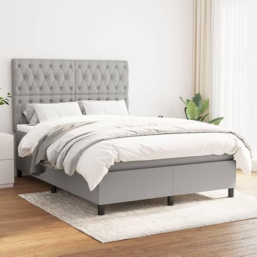 Box Spring Bed with Mattress Light Gray Full Fabric,Beds & Bed Frames-155.98lbs,Non-Slip