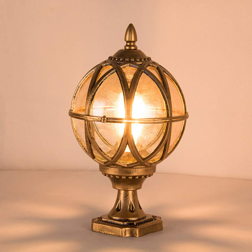 HELCEKOU Outdoor Waterproof LED Globe Pillar Light - E27 Garden Lantern for Villa Courtyard Park and Wall Lighting Round Column Lamp Patio Landscape