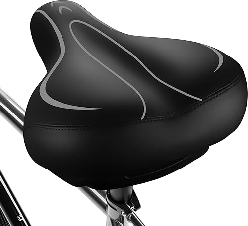 Xmifer Asiento de bicicleta de gran tamaño, cómodo asiento de bicicleta de repuesto universal, asiento de bicicleta de cuero impermeable con espuma