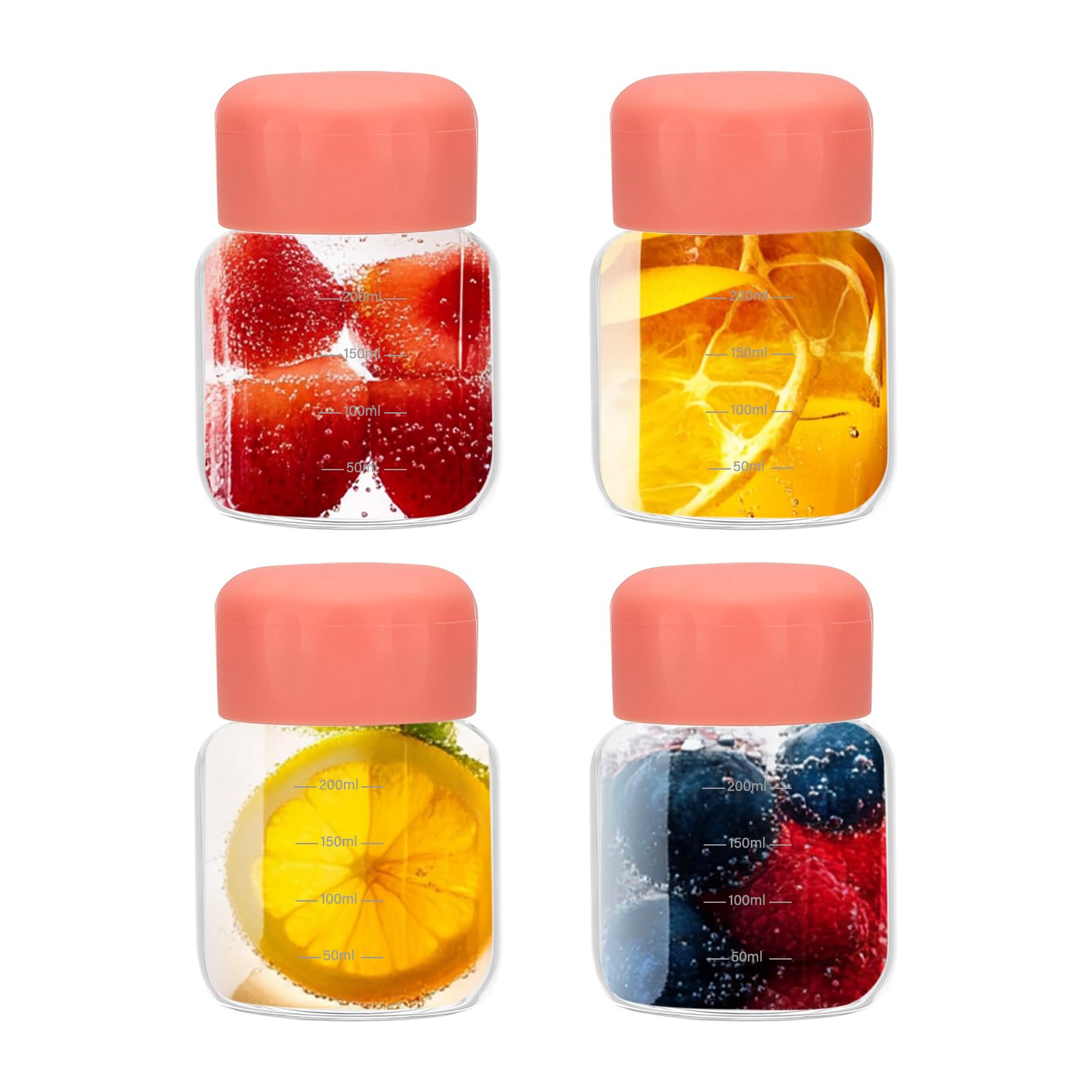 PATIKIL Small Juice Glass Bottles with Lids, 4 Pcs 10 Ounce (300ml) Glass Water Bottle Leakproof Cute Drinking Bottles Shot Bottles for Juicing Fridge