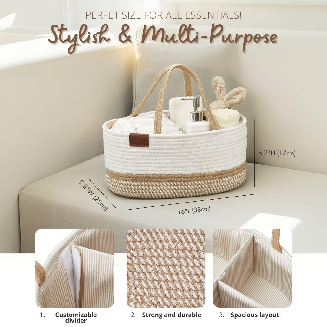 DECOMOMO Organizador de pañales, cesta de regalo vacía para baby shower, San Valentín, recién nacido (espiral beige y blanco, juego de regalo grande)