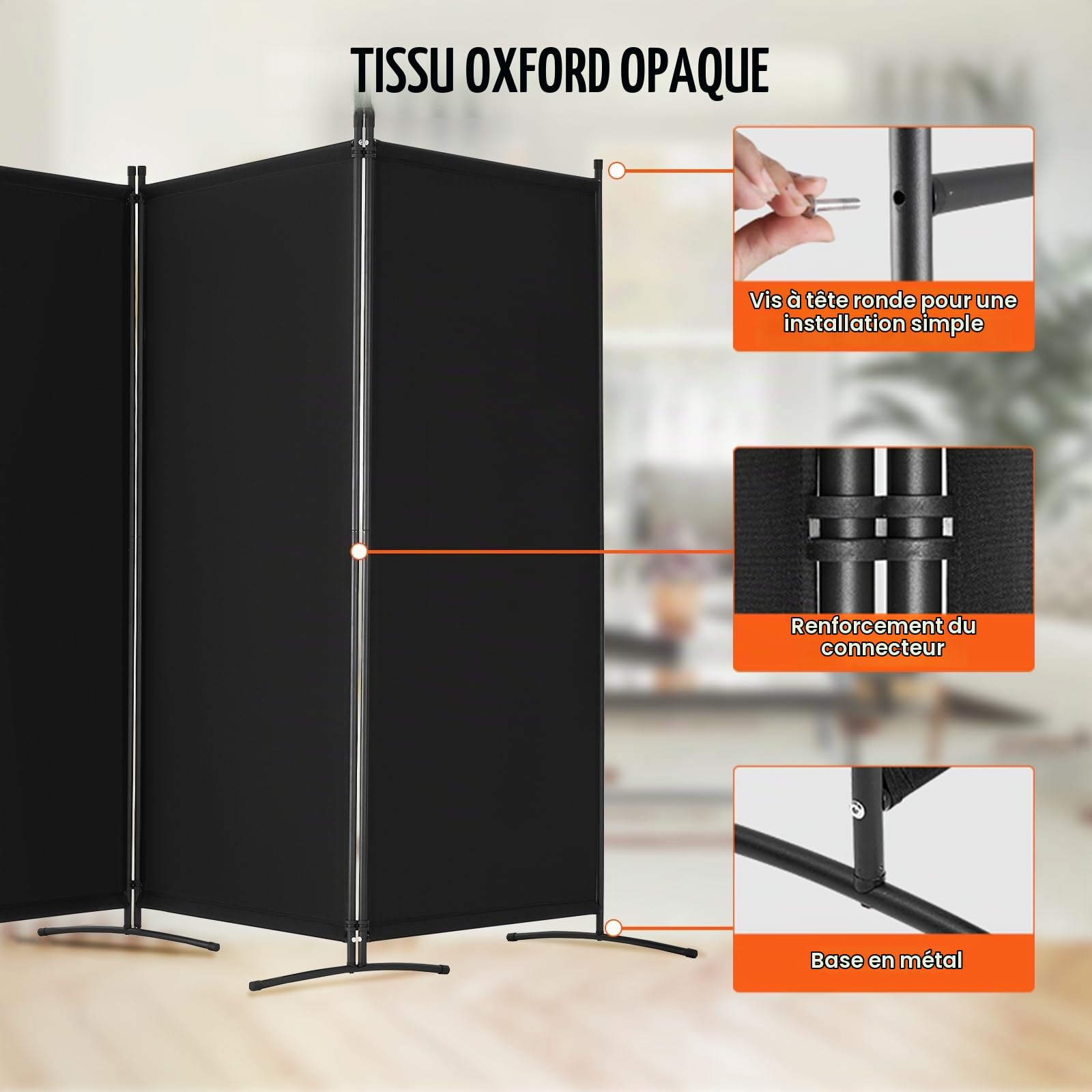 VEVOR Paravent Multifonctionnel à 4 Panneaux, Cloison de Séparation Autoportant 346,4 x 184 cm, Séparateur de Pièces Intérieur Pliable, Brise-Vue pour Confidentialité, Bureau, Chambre, Salon, Noir