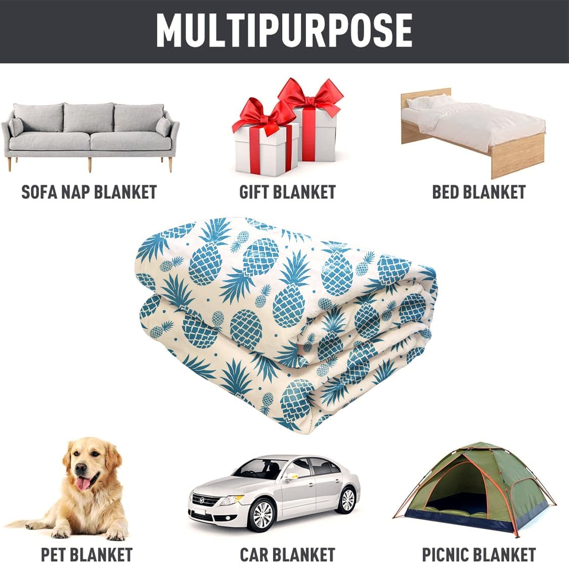 YISUMEI Pineapple Blanket 60x80 Inches Soft and Cozy Tropical Fruit Pattern Throw Great Gifts for Kids Boys and Girls