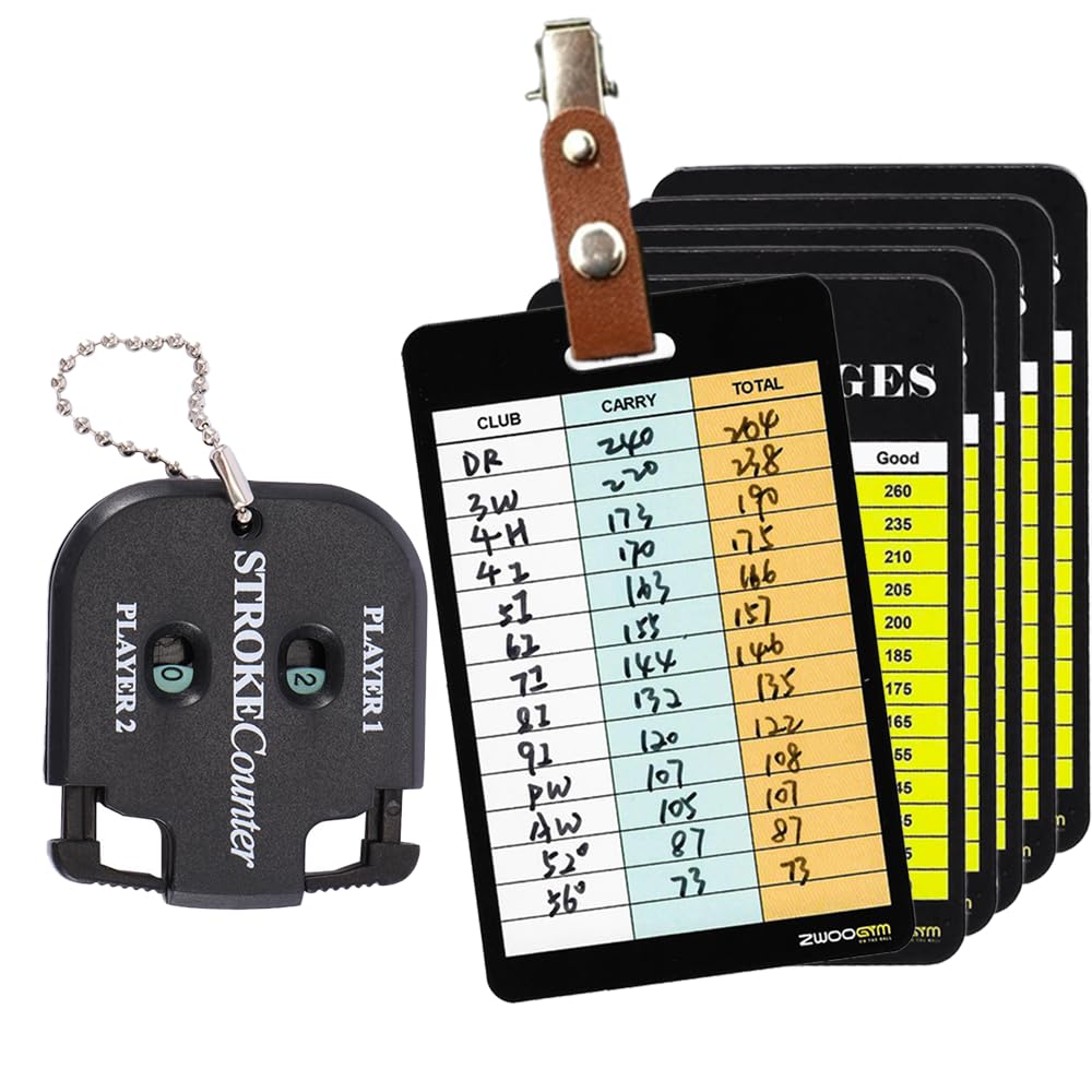 ZWOOGYM Golf Club Distance Range Maps with Holder, Back Writable Length Matrix Diagram for Beginners to Advanced (Back writable + Stroke Counter, 5)