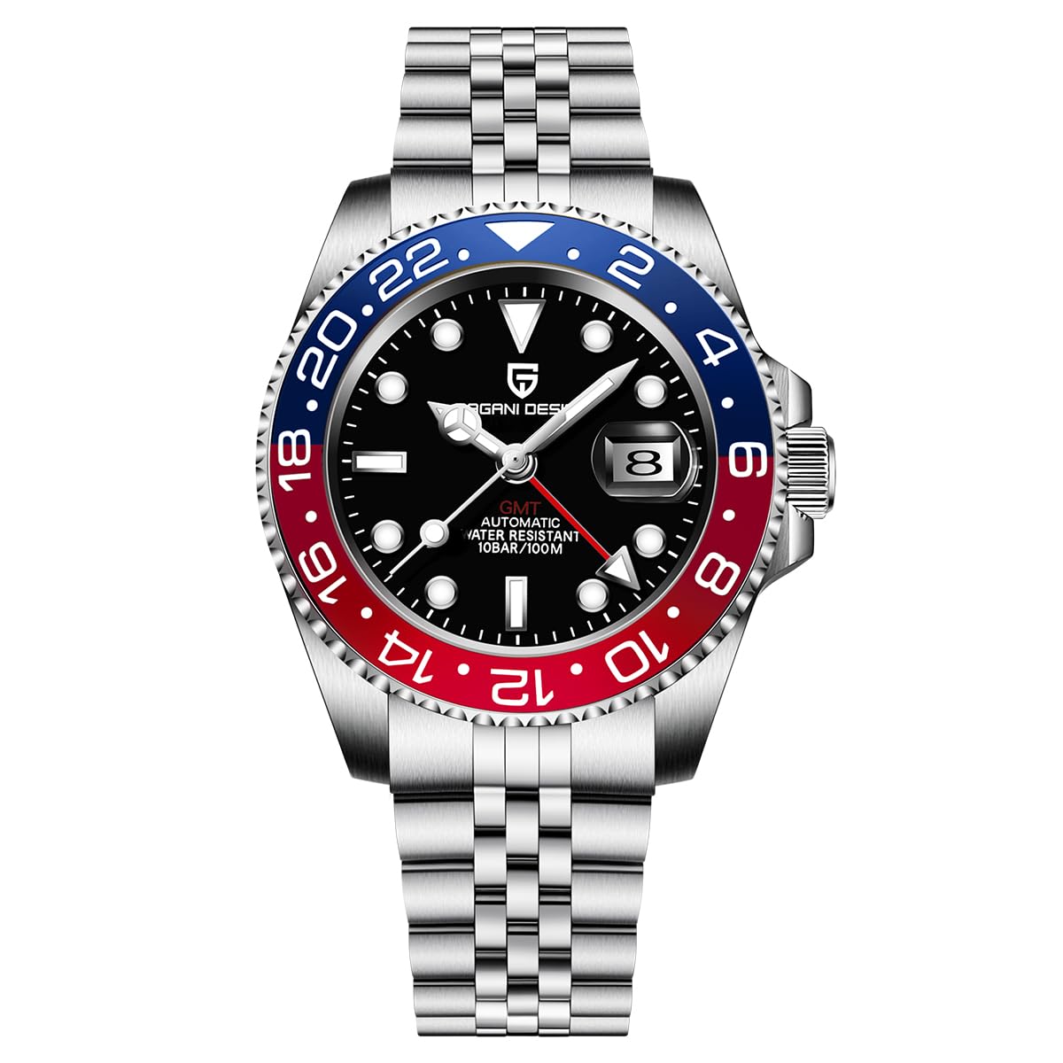 Pagani Design GMT Automatic Mechanical Men's Watch Rotating Ceramic Bezel Stainless Steel Watch with Date Function Men's Sport Watch