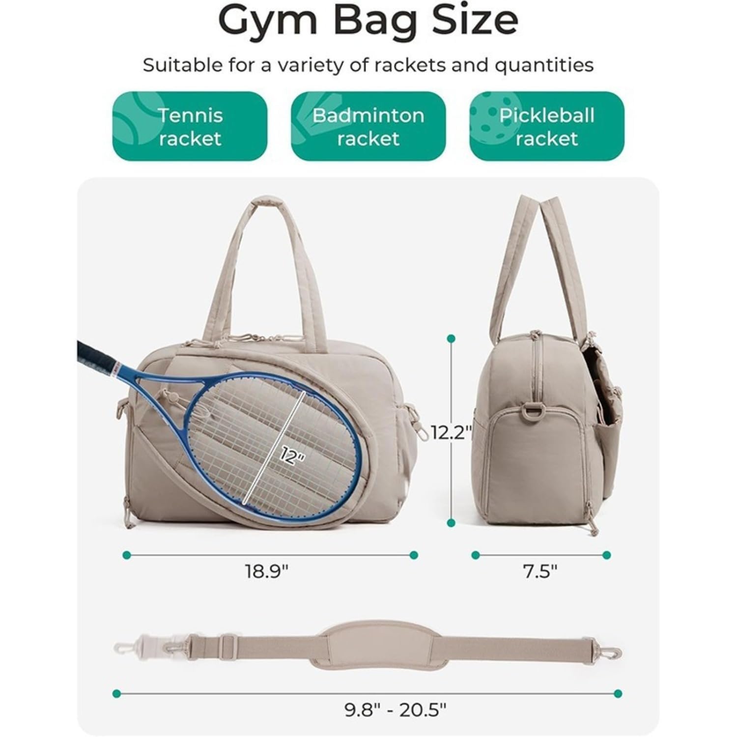 Tennis Schläger Tasche, Tennis Sporttasche für Damen, Tennistasche für 2 Schläger, Tennisschläger Schultertasche Mit Schuhfach, Für Reisen Training Beruf Büro