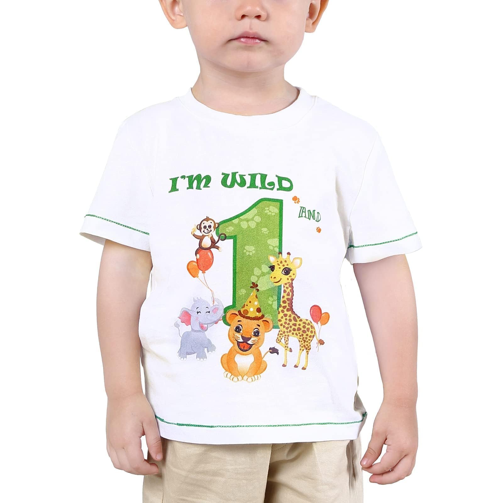 WAWSAM 1er Camiseta Cumpleaños Bebé Niño Animales de Selva Cumpleaño Manga Corta Tops