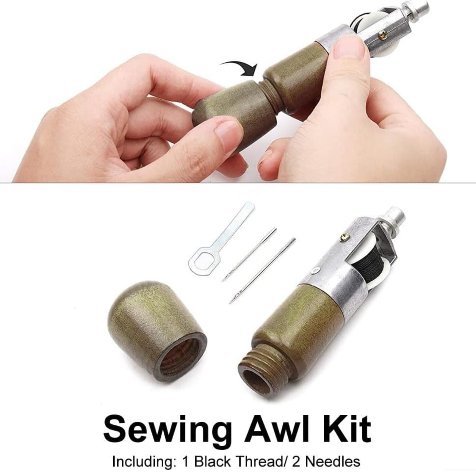 Candeon Punteruolo da Cucito, Punteruolo per Cucitura, Sewing Awl Aghi da Cucito a Mano, Blocco Automatico Pelle Punteruolo per Cucito Kit di Attrezzi per La Riparazione di Pelle con 2 Aghi