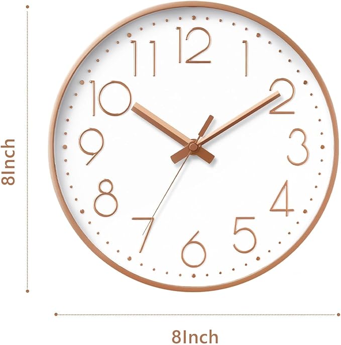 Reloj de Pared DAXSMY 8 Pulgadas - Silencioso 3D - Batería - Rosa Dorado miniatura 3