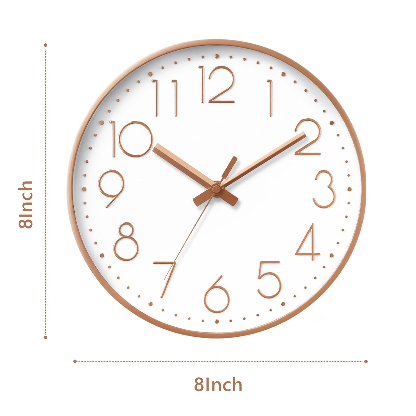 DAXSMY Wall Clock - 8 Inch Silent Non-Ticking Modern 3D Wall Clocks Battery Operated - Decorative Clock for Kitchen, Home Office, Bathroom, Bedroom(Rose Gold) - 3