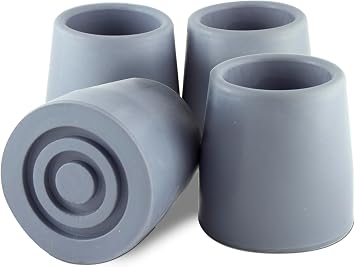 Essential Medical Supply Cane Tips - Replacement Pack of 4, Non-Skid Rubber Tips for Walking Canes, Designed to Fit 1" Wide Tubing with Metal Washer Insert, Grey Color