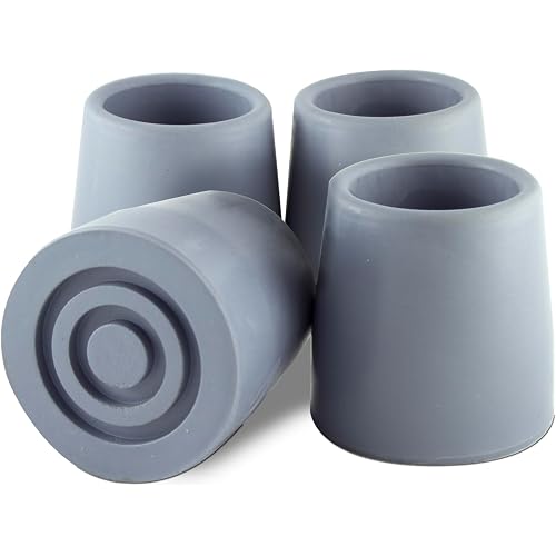 Essential Medical Supply Cane Tips - Replacement Pack of 4, Non-Skid Rubber Tips for Walking Canes, Designed to Fit 1" Wide Tubing with Metal Washer Insert, Grey Color