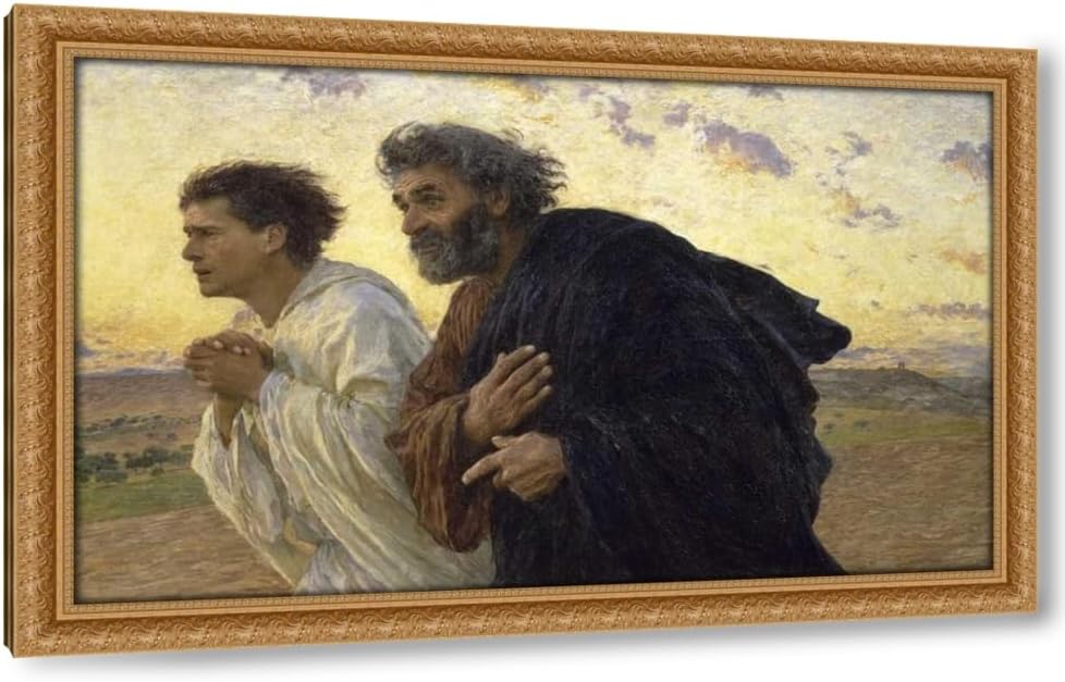 Burnand, Eugene 40x26 Gold Ornate Framed Canvas Art Print Titled: Disciples Peter and John Rushing To The Sepulcherthe Morning of The Resurrection