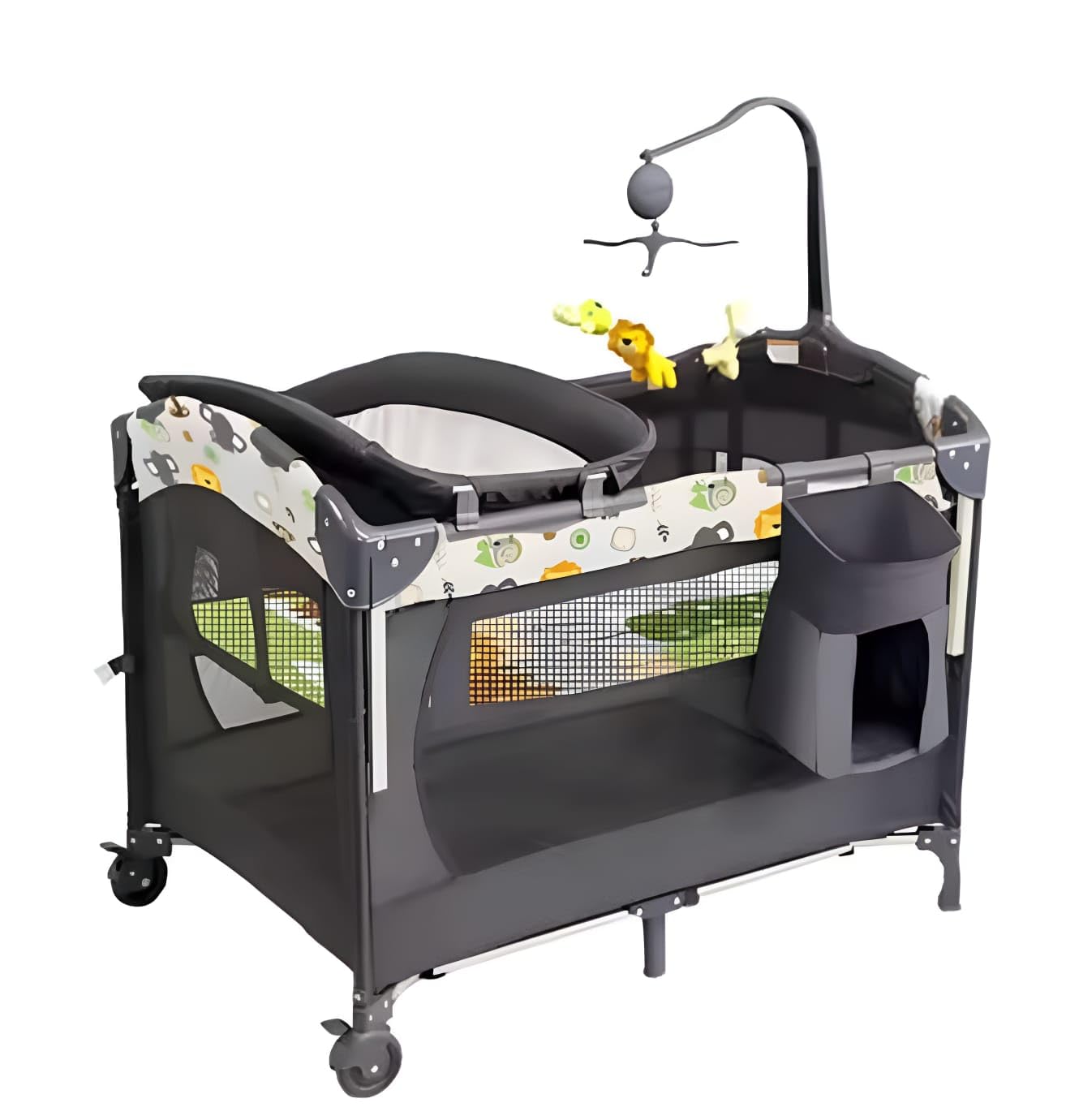 Baby Bed, Foldable Baby Bedside Sleeper & Playard, 5 in 1 Baby Bassinet & Crib, Travel Nursery Center With Toys & Music Box,Baby cot & Playpen Newborn Diaper Changing Table