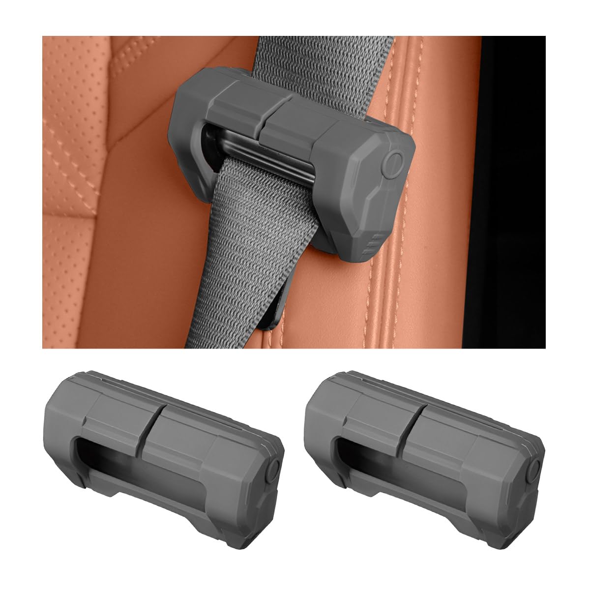 2 PCS Car Seat Belt Buckle Covers, Anti-Scratch Silicone Car Seatbelt Buckle Protector, 7 Color fashion Seat Belt Clips Cover Protector for Car Safety, Car Accessories (Gray)