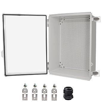 Waterproof Electrical Box, IP67 Junction Box Stainless Steel Latch Hinged Clear Cover Project Enclosure with Wall Bracket 15.7" x 11.8" x 7.1"