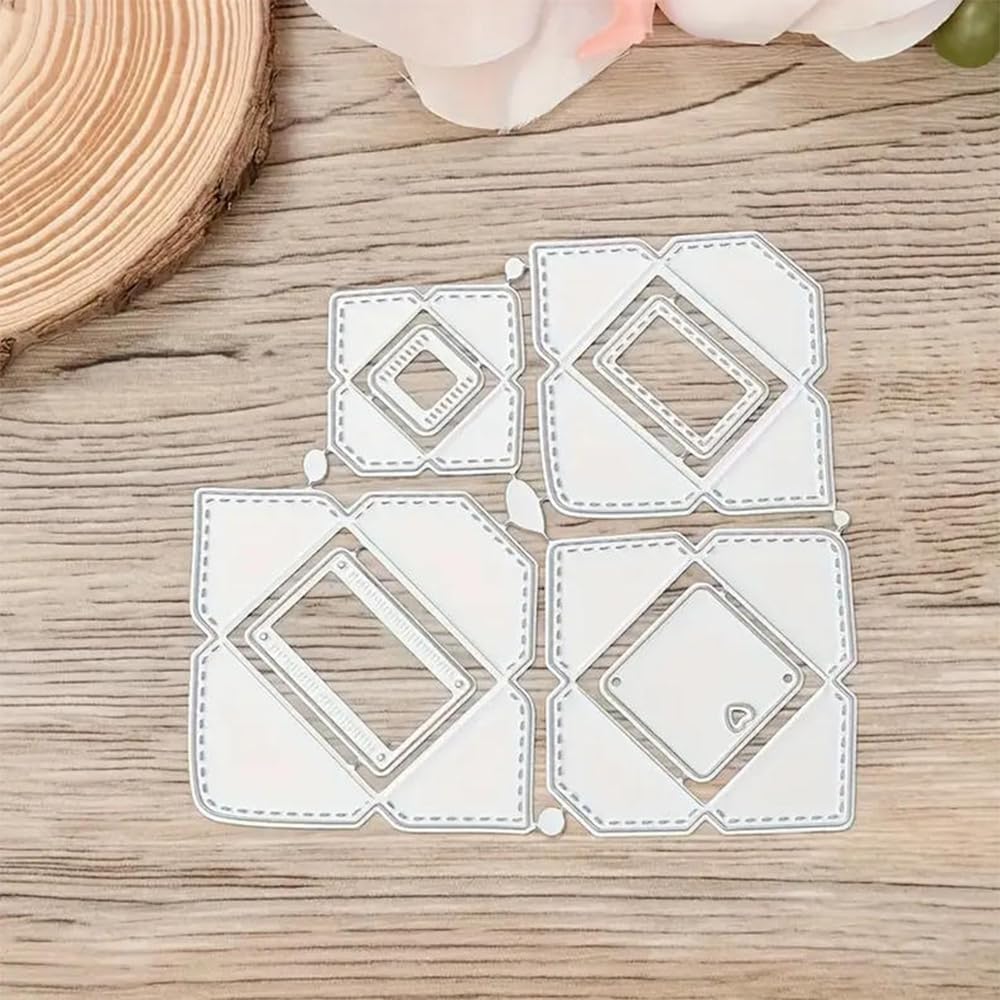 4pcs/Set Envelope Frame Metal Die Cuts Dies Stencil, Frame Cutting Dies Cut Stencils DIY Scrapbooking Cards Photo Album Craft Decorative Embossing Paper Dies for Album Card Scrapbooking Making
