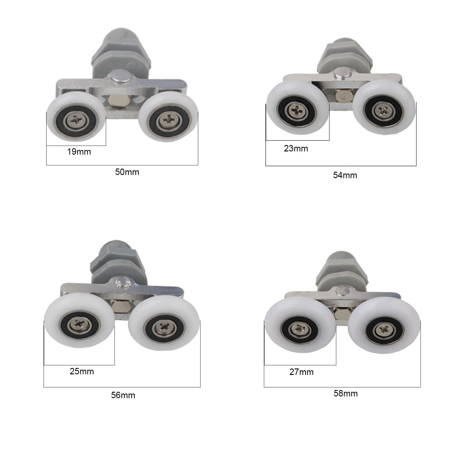 Leliafleury 4PCS Double Sliding Roller 19mm Shower Door Rollers Shower Door Wheel for Bathroom, Grey, Roller Diameter 19mm - Image 2