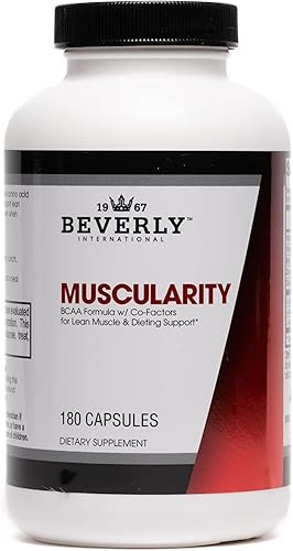 Beverly International Muscularity Specialty BCAA Formula, 180 cápsulas. Aminoácidos de cadena ramificada + picolinato de cromo, B6-B12. Mejora el
