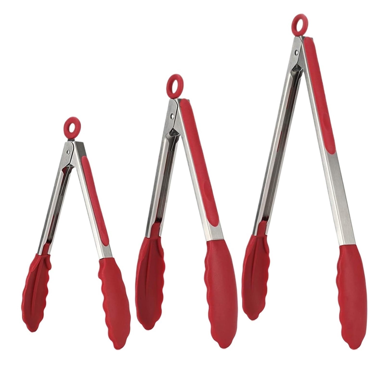 3 paquetes de pinzas multifuncionales acero inoxidable silicona 8/10/13 pulgadas - for bistec(Red-3packs)