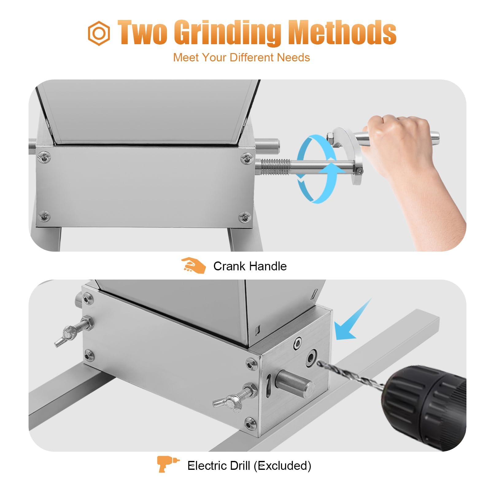 MINRS 4L Manuelle Getreidemühle Malzmühle Schrotmühle Barley Manuelle Verstellbare Getreidemühle Edelstahl Grainmühle Grain Crusher Malt Mill für Brauen Gerste, Weizen