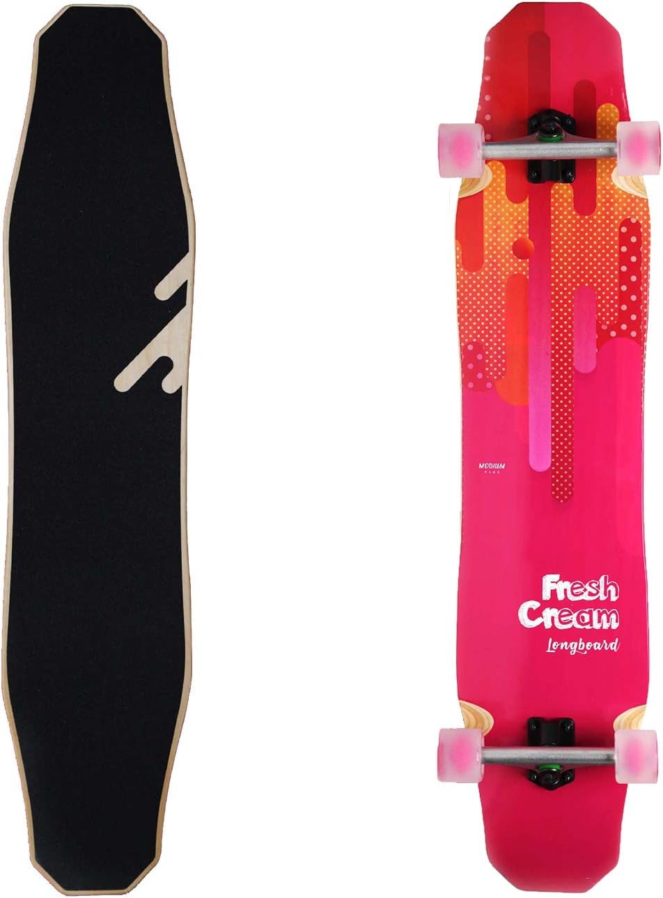 WHOME Longboard - 44 Inch Long Boards for Adults/Teenagers Girls/Kids Beginner/Pro Dancing Freeride Freestyle Cruising Longboards Skateboard (Pro Design Fresh Cream)