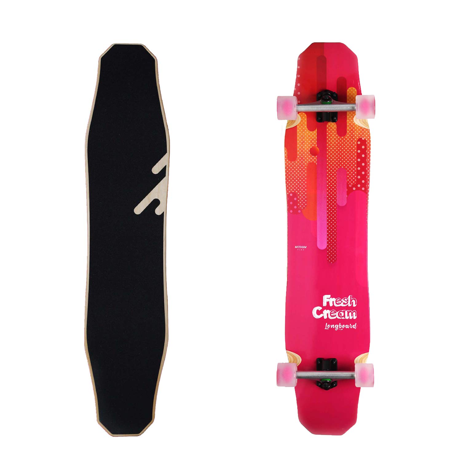 WHOME Longboard - 44 Inch Long Boards for Adults/Teenagers Girls/Kids Beginner/Pro Dancing Freeride Freestyle Cruising Longboards Skateboard (Pro Design Fresh Cream)