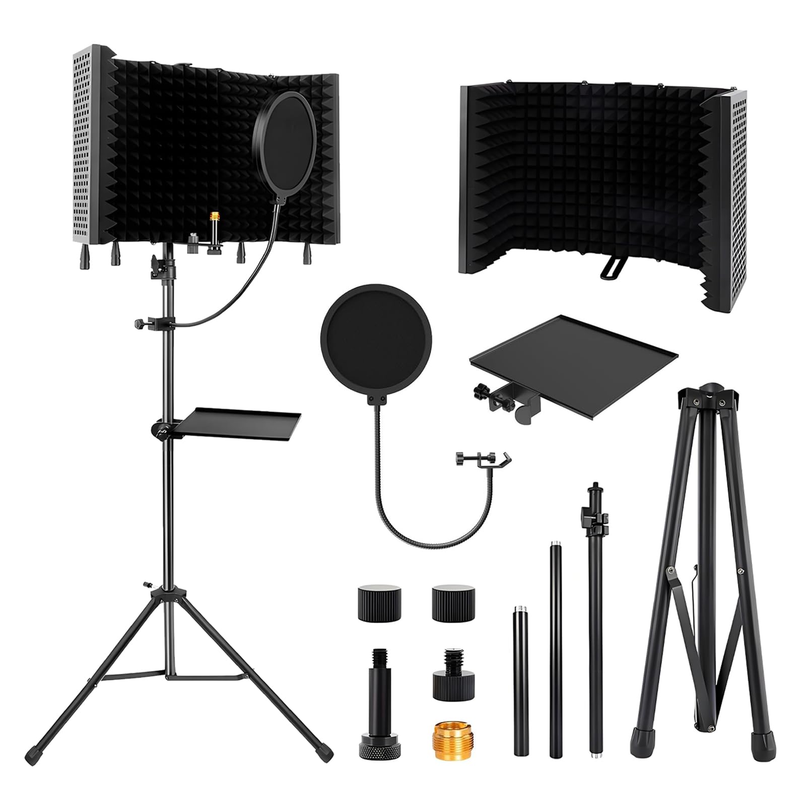 Insonorización De Micrófonos, 5 Paneles Pantalla Antiviento De Espuma Acústica Con 180cm Trípode Para Adaptadores De Micrófono De 9,5 mm A 16,5 mm Para Equipos De Grabación Y Estudio