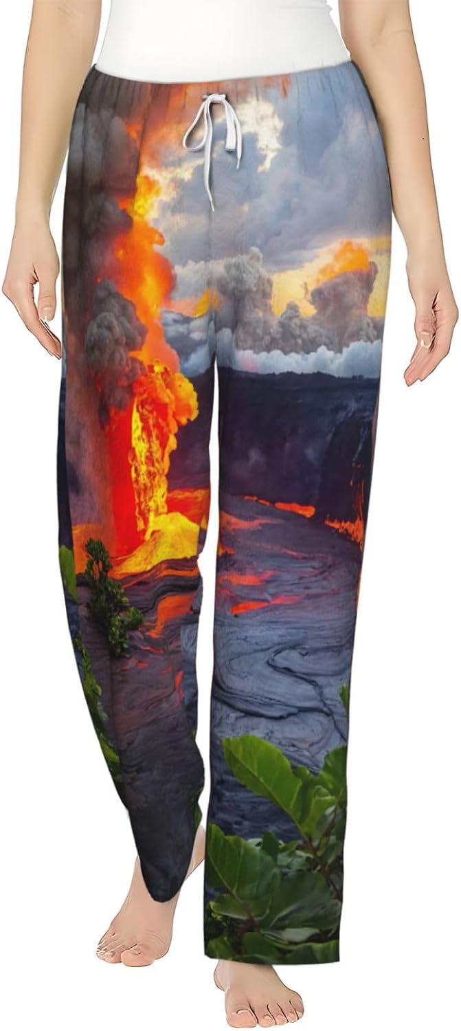 Kilauea Volcanos Print Fashion Cozy Womens Flannel Pajama Pants,Perfect For Christmas And Everyday Wear