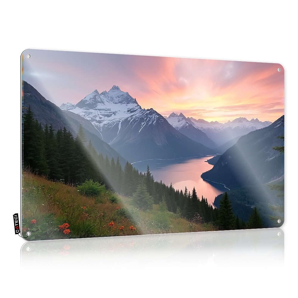 Fzfn Men's Colour Matal Sign Accessories Waterproof Artwork, Retro Retro Print For Cafe Pub Score | Stuff Pre-Drilled Custom A Serene Mountain Landscape At Sunset(30X40cm)