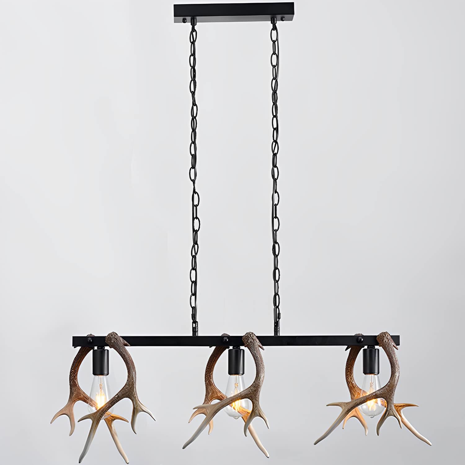 FYZDLAOR Linear Antler Chandeliers Farmhouse Retro Pendant Lights Faux Resin Deer Horn Hanging Chandelier for Dining Room Kitchen Island Ceiling Lighting Fixture