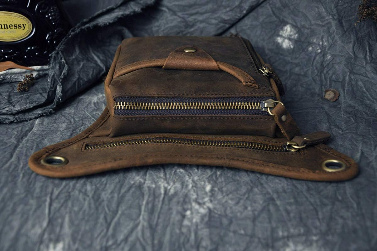 Le'aokuu Mens Genuine Leather Outdoor Sporting Hicking Waist Hip Pack Messenger Shoulder Drop Leg Thigh Bag Pouches For Women (211-5 0 Dark Brown) - Image 5