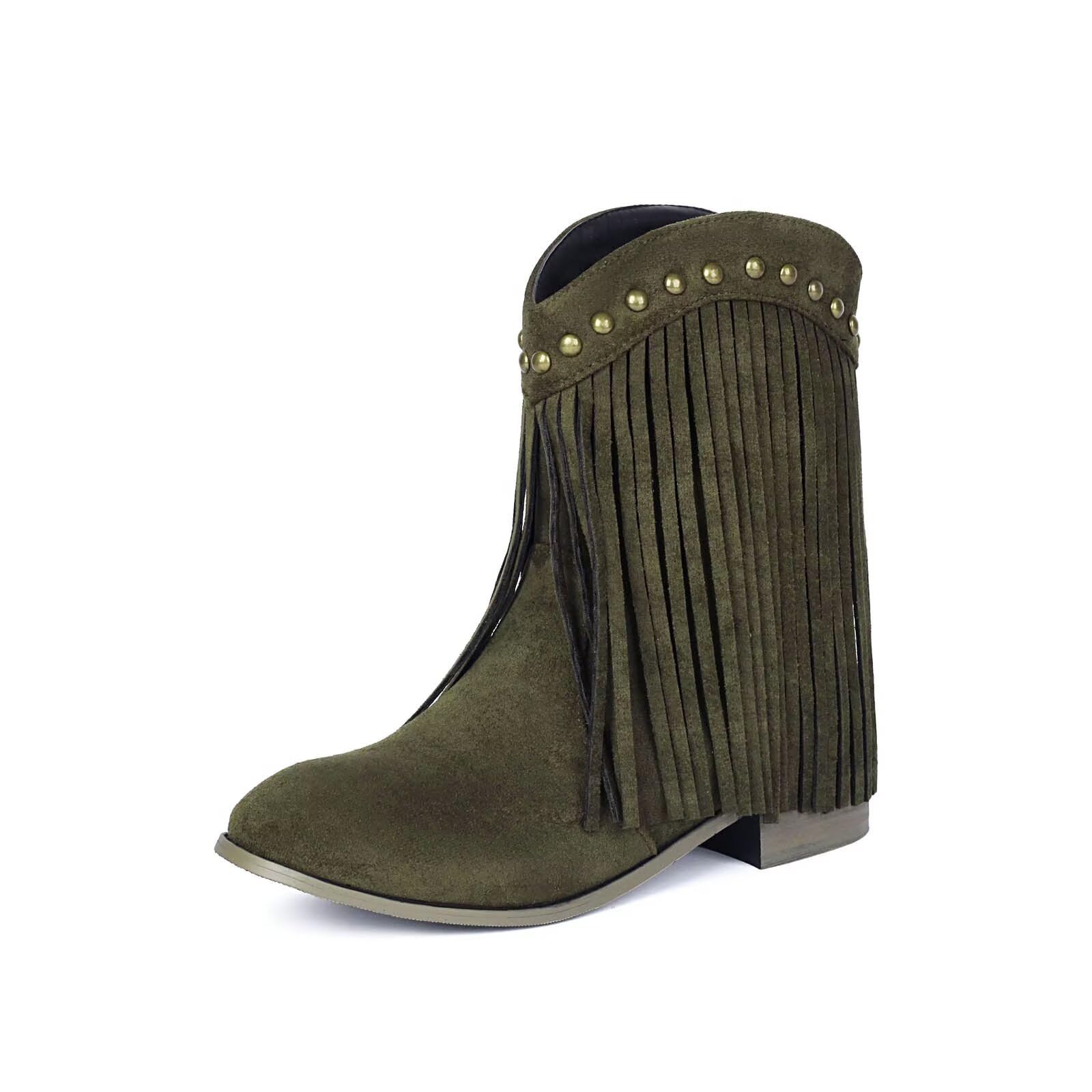 Joojaky Cowboy Boots for Women Ankle Western Fringe Booties Low Heel Rivet Boots