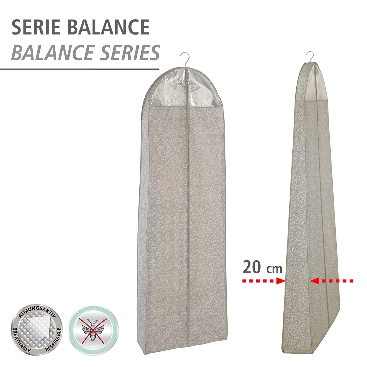 WENKO Bolsas portatrajes Balance 180 x 60 cm - Funda para ropa, protección segura, almacenamiento para trajes y vestidos, Polipropileno, 60 x 180 cm, Taupe (Paquete de 2)
