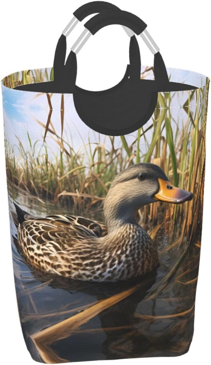 Leisurely Mallard Duck Foldable storage bag, 50L capacity, suitable for laundry room, dormitory bedroom, dirty clothes storage basket.