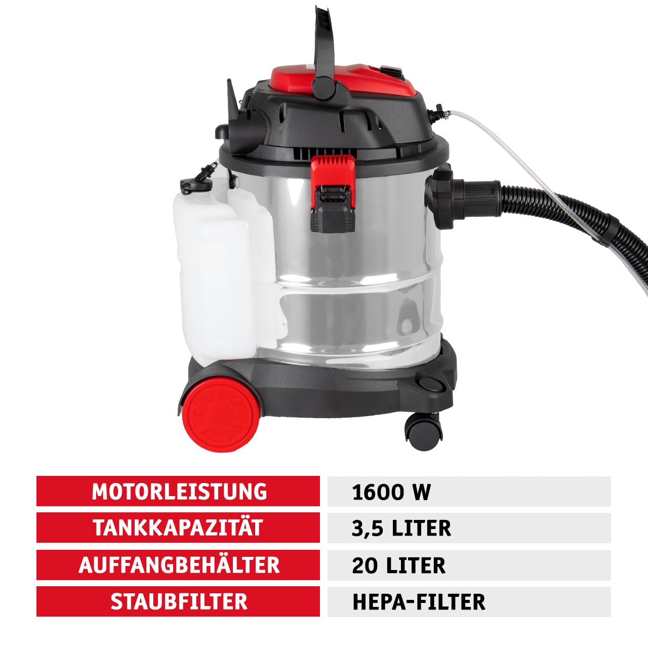 WALTER Waschsauger 1600 W, Polsterreiniger, Teppich-Reinigungsmaschine, Nasssauger, Trockensauger, schnell, effektiv, einfach zu bedienen, leistungsstarke Saugkraft, mit 20 L Auffangbehälter