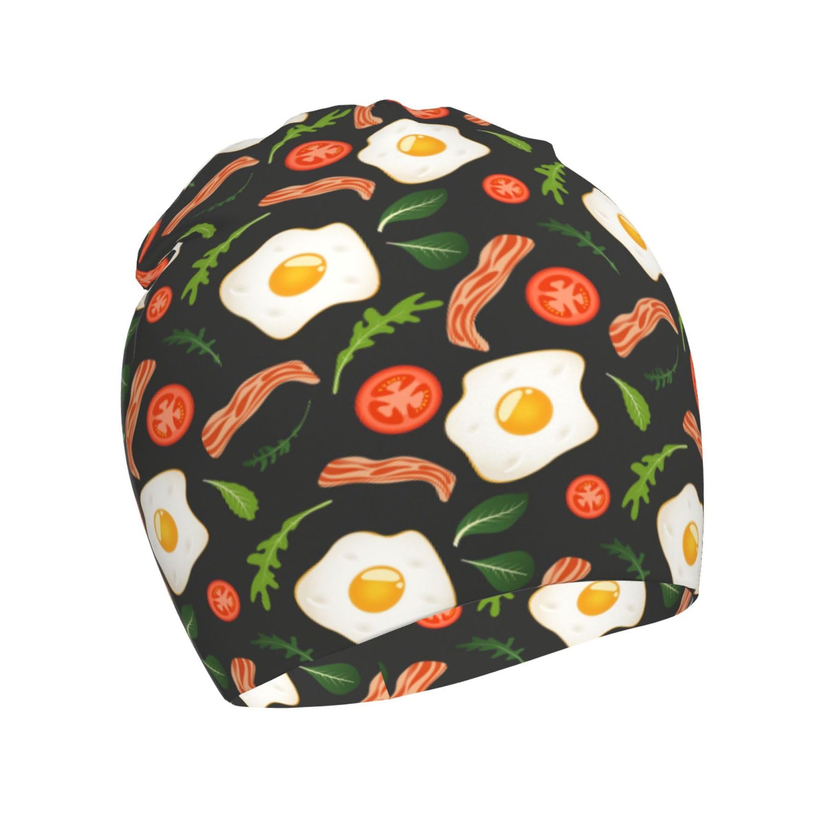 Rqzwdq Egg Yolk and Bacon Pattern Kids Beanie Hats Warm Knit Beanie Cap Skull Caps Gifts Decor for Boys Girls White