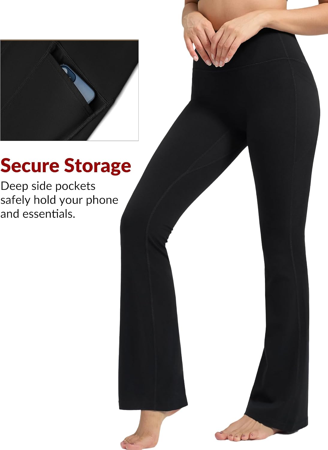 Yvette Flare Yoga Leggings for Women with Pockets High Waisted Tummy Control Non See Through Gym Workout Bootcut Pants