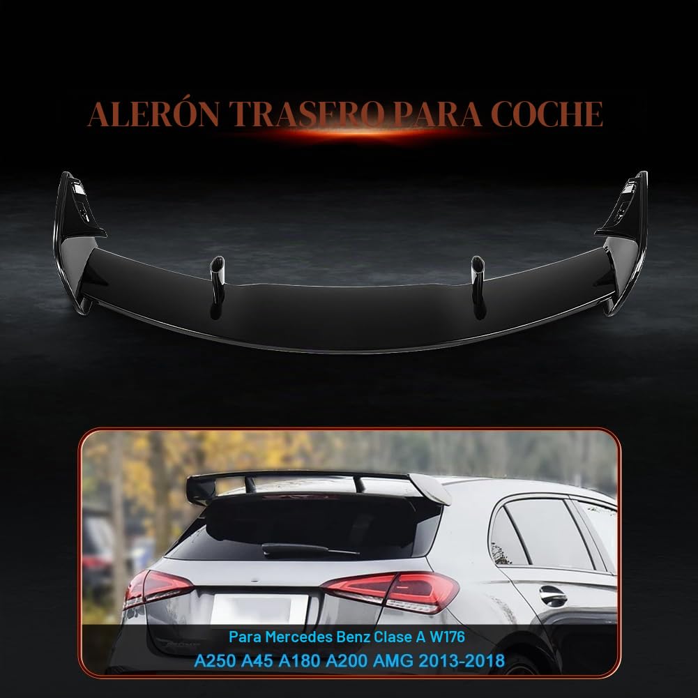 Alerón de techo trasero compatible con Mercedes Benz Clase A W176 A250 A45 A180 A200 AMG 2013-2018 Separador de labio de techo trasero Alerón de maletero de techo (Negro brillante)