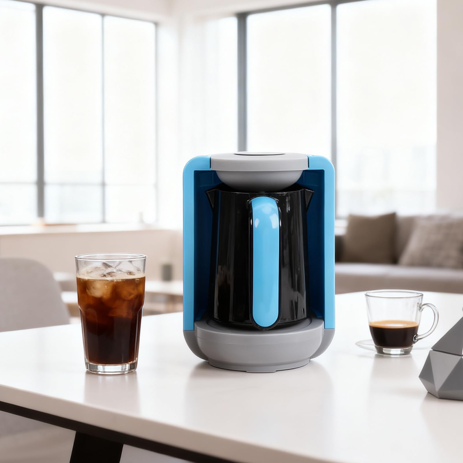 Macchina per caffè Turco Macchina per caffè Elettrica Efficiente da 400 W per Ufficio Domestico 15x20,5 Cm con Tazza di (Blu)