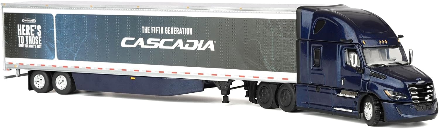 First Gear DCP 1/64 Freightliner Cascadia Fifth Generation Raised Roof Sleeper Semi Truck, 53ft Utility Trailer Freightliner Midnight 60-1999
