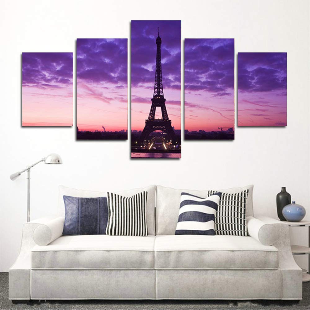 Tour Eiffel de Nuit sur toile pour habiller un grand mur vide sans cadre 5 pièces