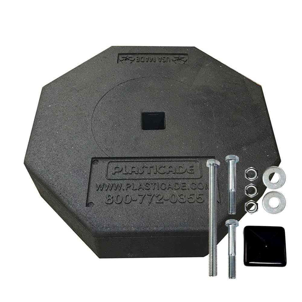 Plasticade Rubber Base for Portable Sign Stand System for Parking Lots, Crosswalks, Malls, Recycled Rubber, Resistant to Weathering, 60lbs., 18.5" x 18.5" x 5", Black, Post Not Included